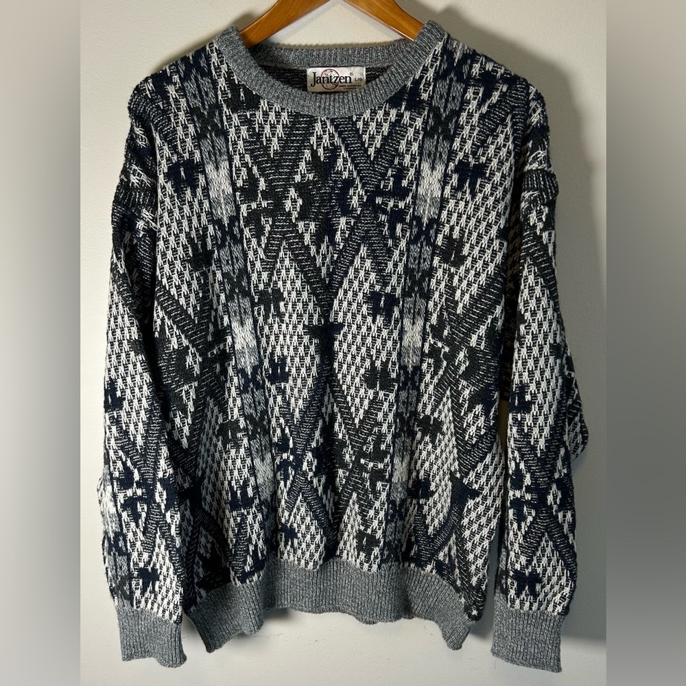 Vintage Jantzen Sweater Mens Aztec Western Mohair Wool Blend Chunky Knit Size L